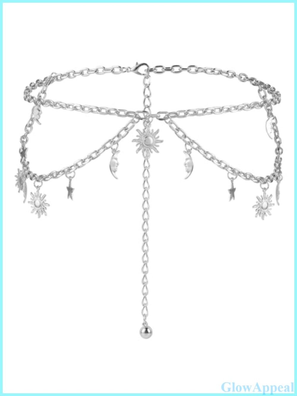 Double Layer Metal Chain Belt Adjustable Waist Link Skinny Waistband Sun Moon